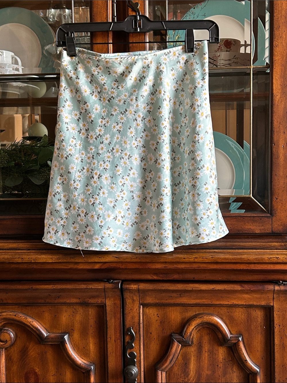 No Boundaries Light Blue Daisy Skater Mini Skirt